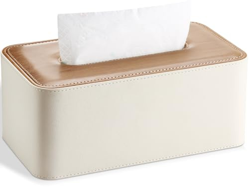 KINGFOM PU Leder Kosmetiktücher Box Taschentuchbox Tücherbox für Büro/Auto/Zuhause (C-Beige)