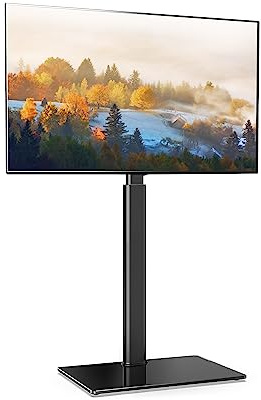 FITUEYES TV Ständer mit Glasboden für 32-60 Zoll Fernseher, Höhenverstellbarer TV Standfuss bis zu 30 KG, Max. VESA 600 x 400mm, Schwarz