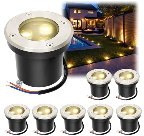 Fiqops 8er Set Bodenstrahler außen mit LED 3W Warmweiß Lich IP65,Bodeneinbaustrahler aussen Schwarz matt rund,Bodenleuchten befahrbar 230V,Bodeneinbauleuchten für Boden Garten Pool Pflanzen