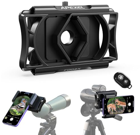 APEXEL Aktualisierung Universal Handy Adapter mit Fernauslöser,360°Drehung Kompatibel mit Fernglas Binoculars Monokular und Mikroskop,Teleskop Adapter für Mobiltelefone mit Breiten von 66~95 mm