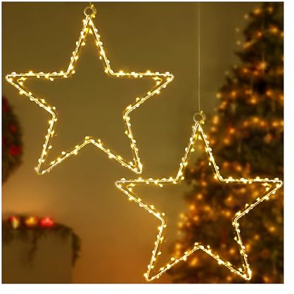 CMYK LED Weihnachtsstern Fensterlichter mit 2 Pack 40 warmweiße LED Stern Lichter Fenster Stern Hängeleuchten Vorhang Lichter Batteriebetrieben
