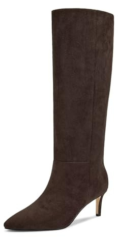 wetkiss Kniehohe Stiefel für Damen, mit Kitten-Heel und spitzem Zehen-Design, klassisch und sexy, G-Veloursleder, Mokka, Dunkelbraun (Reißverschluss), 42 EU
