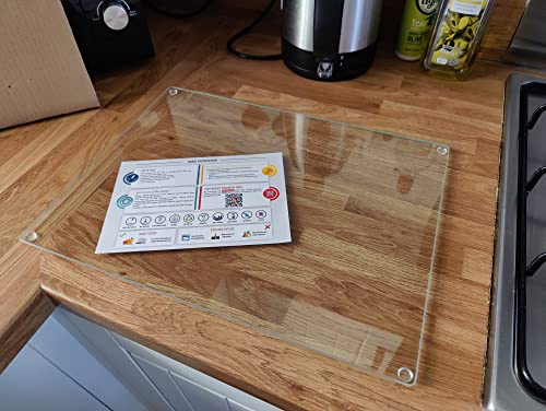 Kitchenville Glasschneidebrett 40×30 cm – Hygienisches Schneidebrett aus gehärtetem Glas – Hitzebeständig, Kratzfest & Rutschfest – Glasplatte für die Küche – Transparentes Design