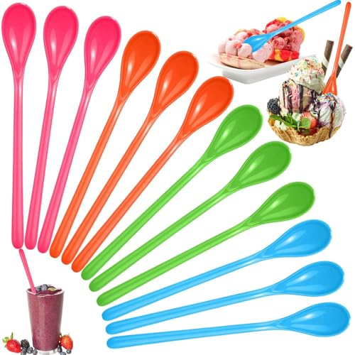 12 Stück Eierlöffel,Eierlöffel Kunststoff Plastiklöffel Lange Löffel Eislöffel Lang Löffel Lang,Joghurtlöffel Lang für Wohnküche Kaffee Getränke Eier Eis Joghurt