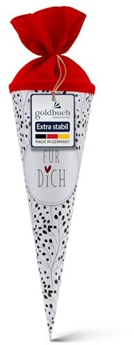 goldbuch 93 213 Geschwistertüte Für Dich, Schultüte mit Wildblumenmuster, Lackkarton, Geschenkverpackung, roter Filzverschluss (ohne Verschlussband), Zuckertüte rund, Länge 35 cm, Ø 11,5 cm, Weiß