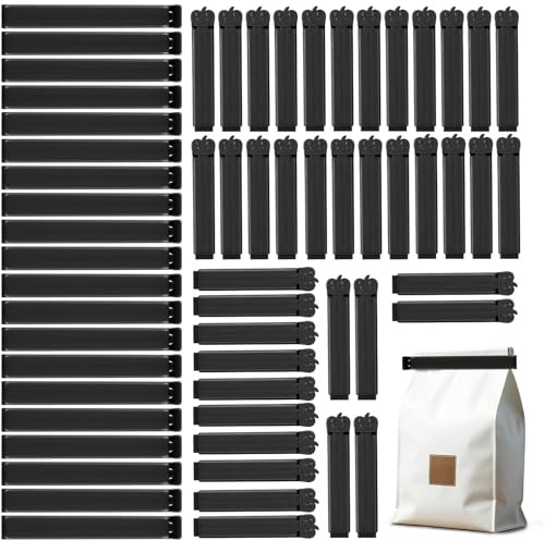 AiQInu 60 Stück Verschlussclips, Clips für Tüten, Verschlussklammern Plastik Mehrere Farben 7/11cm, Tütenclips Wiederverwendbar für Verpackung Süßigkeiten Chipstüte Snacks - Schwarz