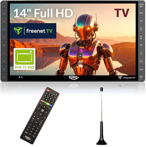 Xoro PTL 1450 V2 tragbarer 14 Zoll DVB-T2 TV, Akku, HDMI, freenet TV | Unterwegs fernsehen: integriertes Irdeto ohne CI+ Modul, 12–24 V Kfz-Ladung, Teleskopantenne, HDMI-IN, 6 Monate freenet TV