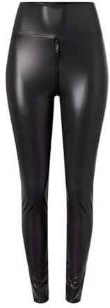 Newdvmmss Damen-Leggings aus Kunstleder mit Zwei-Wege-Reißverschluss im Schritt, Stretch, Leggings aus mattem Leder, Kunstlederhose