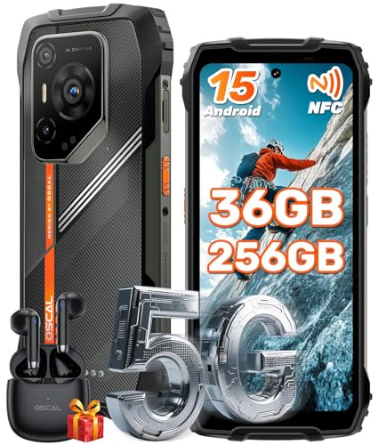 OSCAL Pilot 3 AI Outdoor Handy Ohne Vertrag 5G, 36GB+256GB/2TB, Outdoor Smartphone Android 15, MTK Dimensity 6300, 6,78 120Hz, 50+20MP Nachtvision, 7500 mAh/33W, Baustellenhandy Dual 5G SIM/NFC/1PCS