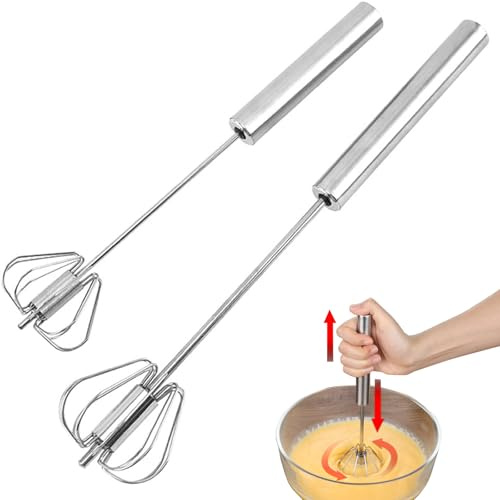 Nnicorns 2 Stück Halbautomatischer Schneebesen, 10+12 in, Edelstahl, Arbeitserleichterung, Spiralbesen für Küchen