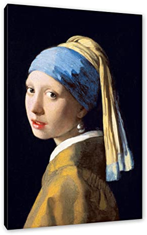 Pixxprint Johannes Vermeer - Mädchen mit dem Perlenohrring, Weiß, Größe: 60x40cm, Leinwandbild, fertig gespannt, Wandbild, Dekoration, Kunstdruck, kein Poster
