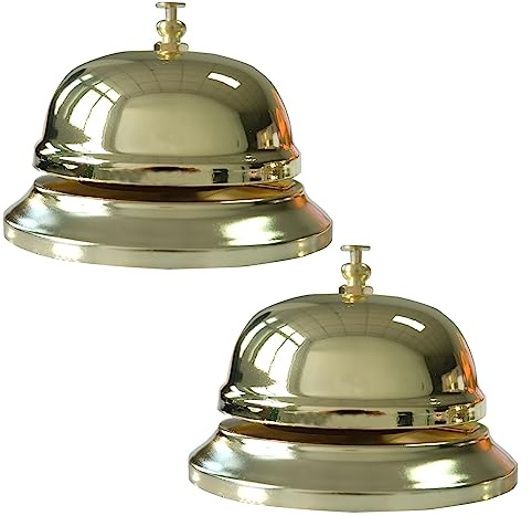 Vastsea 2 Stück Rezeptionsklingel Edelstahl, Tischglocke, Rufglocken Edelstahl mit Klarem Klang, für Hotels Küchenschulen Restaurants Empfangsbereiche (Gold)