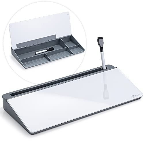 Varhomax Schreibtisch-Whiteboard aus Glas mit Trockenabwischfunktion, Desktop-Whiteboard mit Aufbewahrung, To-Do-Liste, Notizblock, Schreibtisch-Begleiter und Tastaturständer für Zuhause
