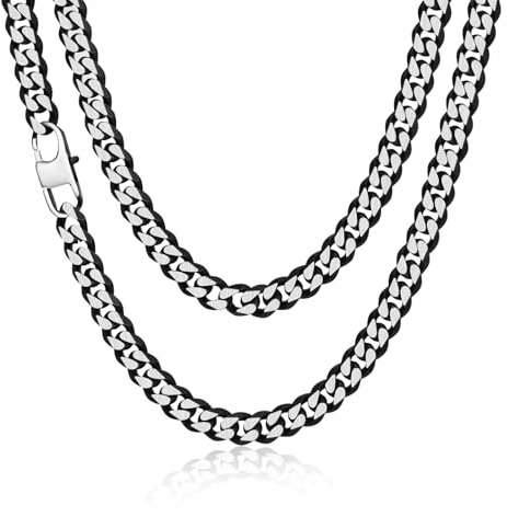 Herren Halskette Edelstahl Panzerkette Bicolor - 6mm 8mm Breite 50cm Länge Solide Edelstahl Kubanische Kette, Wasserfester Robuste Gliederkette Cuban Chain Necklace Geschenke für Männer Jungen