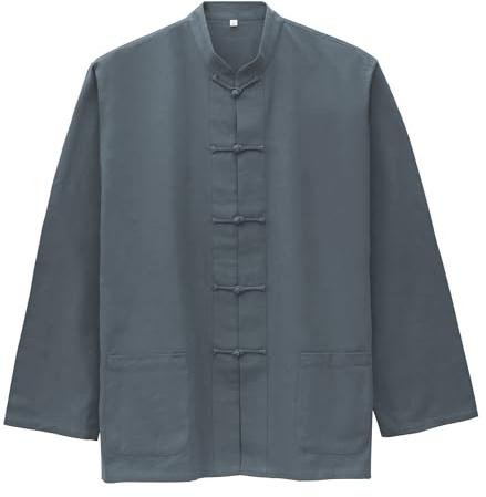 G-LIKE Chinesisches Herren Hemd Shirt - Traditionelle Kampfkunst Kung Fu Tai Chi Wushu Klassisch Tangzhuang Stil Langärmelig Jacke Training Uniform Frühling Herbst Freizeit Kleidung (Dunkelgrau, XXL)