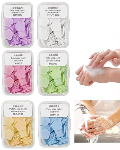 FUGLUS 600 Tabletten Seife Blätter,seifenblätter für unterwegs,Einweg Papier Seife,Soap mit Kunststoffbox,Tragbare Papier-Seife,100 StüCk SeifenbläTtchen/Jede Boxen,für Outdoor, Camping, Reisen