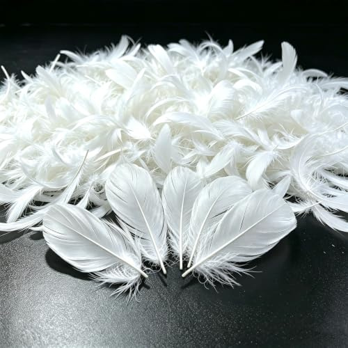 400 Stück Bastelfedern weiß 6‑12cm Gänsefedern für Hochzeit, Kostüm | Leicht Federn zum Basteln Dekoration, Flaumfedern für DIY Traumfänger, Haarschmuck, Masken, Bastelarbeiten
