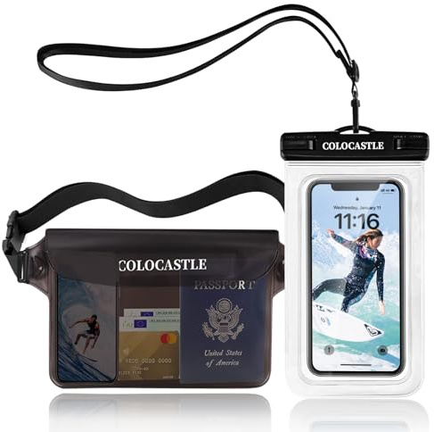 COLOCASTLE wasserdichte Tasche & wasserdichte Handyhülle Unterwasser Set, wasserdichter Beutel Bauchtasche Schutzhülle mit IPX8 wasserfeste Handytasche für Wassersport, Strand, Schwimmen, Bootfahren