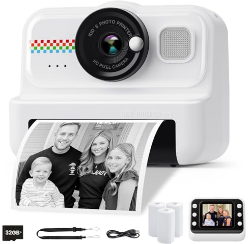 HiMont Kinderkamera Sofortbildkamera, 1080P Sofortbildkamera Kinder mit 32GB Karte & 3 Rollen Druckpapier, lustige Kinderspielzeug Geschenke für Jungen & Mädchen von 3-12 Jahren(Schwarz)