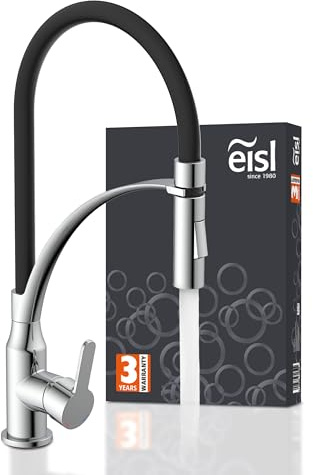 EISL NI183CARCRB CARNEO Wasserhahn Küche mit ausziehbarer Brause, Wasserhahn Küche flexibel, schwenkbare Küchenarmatur, Spültischarmatur, Chrom Schwarz