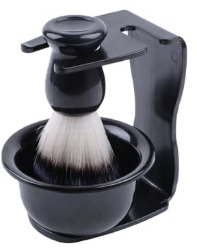 Aiweijia Rasierpinsel-Set,3 in 1 Rasierset für Männer Haar-Bartpinsel mit Ständer Rasiererhalter und Rasierschale für Vatertagsgeschenke