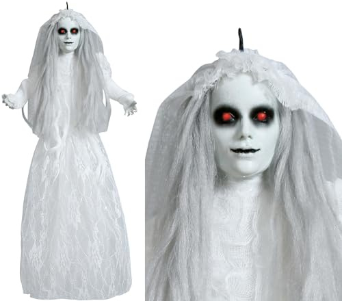 FIESTAS GUIRCA | Tote Braut Hängefigur (50 cm) - Dekofigur für Halloween und Gruselfeste - Figur mit Brautkleid für Horrorpartys - Weiß