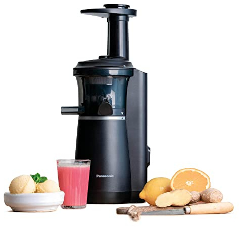 Panasonic Slow Juicer MJ-L501KXE elektrischer Obst- und Gemüse-Entsafter | Slow Juicer 150 W, Edelstahl und Kunststoff, schlankes und kompaktes Design, Aufsatz für gefrorene Zutaten, Schwarz