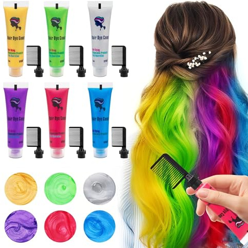 Byhoo 6PCS Temporäre Haarfarbe für dunkles Haar, Haarkreide, waschbare Haarfarbe, Geschenkidee für Mädchen, Geburtstagsgeschenk für Teenager.