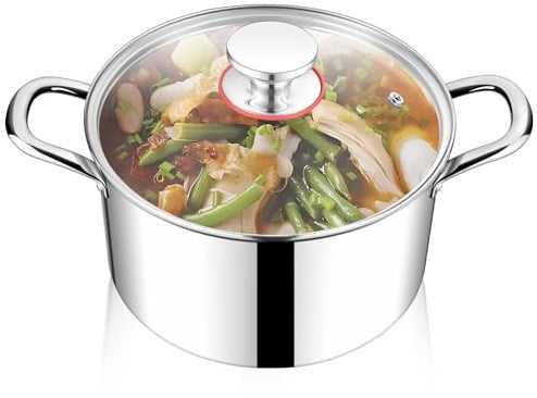 HaWare Kochtopf, 20cm Topf Induktion aus 3-Lagen Edeastahl, 3,3L Kochtöpfe Nudeltopf mit Glasdeckel für alle Herdarten, Suppentopf Fleischtopf zum Kochen, Gesund & Unbeschichtet, Spülmaschinenfest