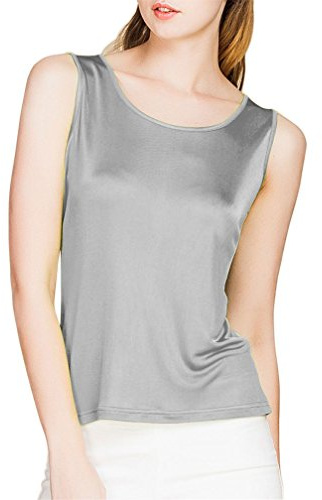 Paradise Silk Ärmelloses Damen-Tanktop aus 100 % Seidenstrick, grau, XS
