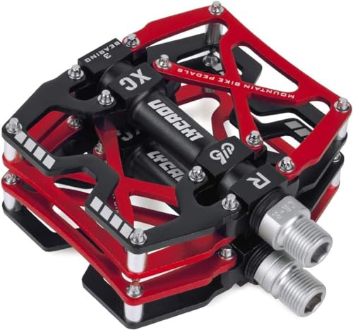 LYCAON Fahrradpedale MTB Pedal, CNC Aluminiumlegierung rutschfeste Cr-Mo Spindel Fahrrad Pedal, 3 Lager Pedale für 9/16 MTB BMX Fahrrad Mountain Road Bike (Rot)