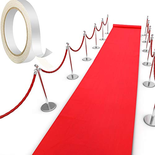 Shappy 0,8 x 9,14m Roter Teppich Läufer Landebahn mit 1 Rolle Band 55gsm Dünner Vliesteppich für Hochzeit Party Feiern Flur Deko Weihnachten Erntedankfest Outdoor Zubehör
