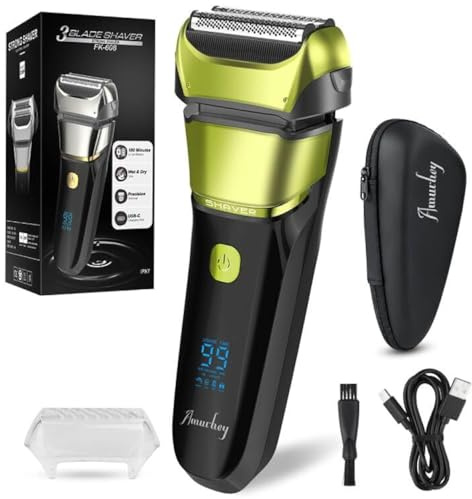 Rasierer Herren Elektrorasierer & Trimmer mit 3 flexiblen Klingen | wiederaufladbarer & kabelloser elektrischer Rasierer mit Reiseetui, Nass- & Trockenrasierer, 100 Min Laufzeit, Geschenk Mann