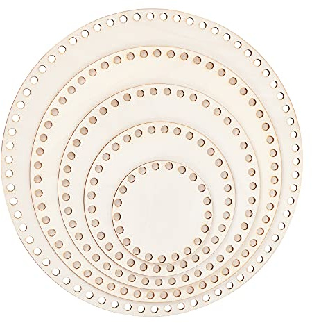 PandaHall 5 Größen Naturholzkorbboden, Runder Kreis Blanker Häkelkorb Holzbasis Für DIY Korbflechten Häkelzubehör, Rauchig, 10/15/20/25/30cm (3.9"/5.9"/7.9"/9.9"/11.9") im Durchmesser