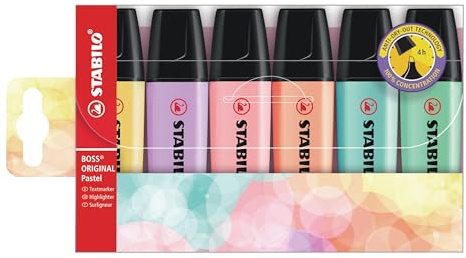 STABILO - Textmarker - BOSS ORIGINAL Pastel - 6er Pack - pudriges Gelb, cremige Pfirsichfarbe, rosiges Rouge, Schimmer von Lila, Hauch von Minzgrün, zartes Türkis