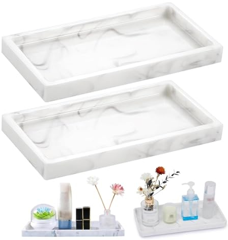 Tablett Marmor Weiß, 2 Stück | 20 × 10 × 2 cm, Aus Silikon, Marmor-Design, Leicht zu Reinigen, für Gewebe Kerzen Handtuch Kleine Kosmetisch