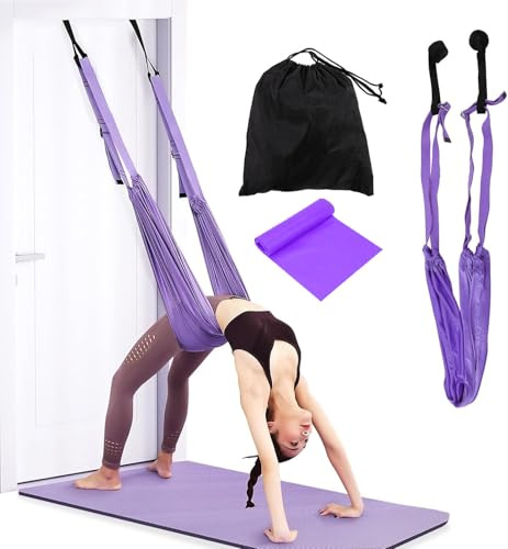 Natudeco Aerial Yoga Hängematte Training Schaukel Set Sling Inversionswerkzeug Fliegen Tanzschaukel Handstand Split Leg Elastische Gurte für Gym Home Fitness Pilates Flexibilität