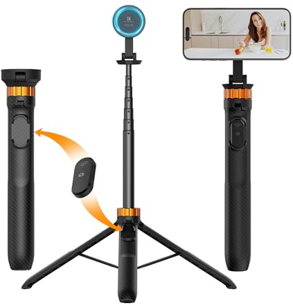 K&F CONCEPT MS19 Magnet Selfie Stick,162CM Handystativ mit Abnehmbarer Fernbedienung, Stativ für Smartphone, Mini-Stativ Kompatibel mit iPhone 17/16/15/14/13, Magnetischer Ring ausgestatte(Schwarz)