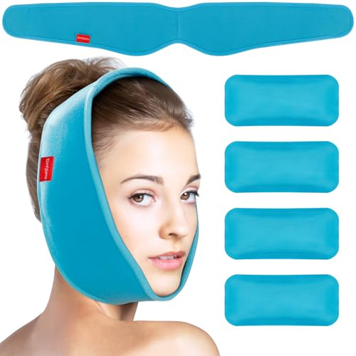 Comfytemp Weisheitszahn Kühlkompresse Gel Kühlpads Gesicht 85x12,5cm ZahnOP | Kühlbandage Freihändig Weich Kühlpacks TMJ-Schmerzlinderung Gesichts OP Zahnschmerzen Kieferentspannung Kalt Warm Kompresse