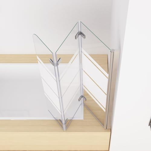 MIQU Duschwand für Badewanne 120 x 140cm, 3 Teilig Faltbar Dusche Milchglas | Badewanne Duschabtrennung mit Weiße Streifenmuster Glas, Faltbar Duschtrennwand Aufsatz 180°,Silber Dusche Badewannenaufsatz