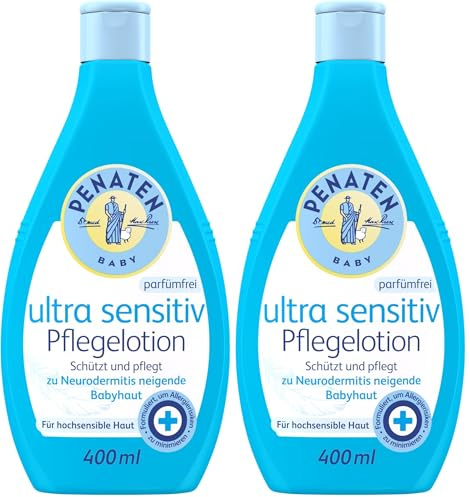 PENATEN Ultra Sensitiv Pflegelotion parfümfrei (400 ml), Baby Körperlotion ohne Parfüm & Farbstoffe, Babypflege speziell für besonders empfindliche Haut entwickelt (Packung mit 2)