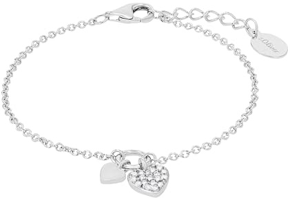 s.Oliver Armband 925 Sterling Silber Mädchen Kinder Armschmuck, mit Zirkonia synth., 14+2 cm, Silber, Herz, Kommt in Schmuck Geschenk Box, 2022701