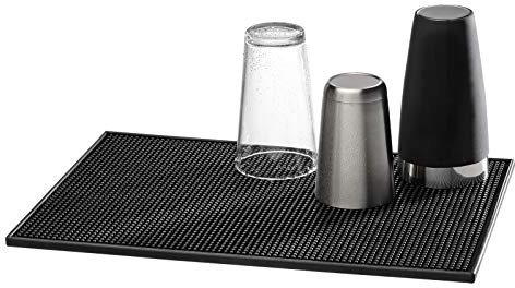 Buddy´s Bar - Barmatte, 45 x 31 cm, H: 1 cm, Abtropfmatte, Trocken-Matte für Geschirr, schnelles Trocknen von Gläsern, Kunststoff-Matte, Schwarz