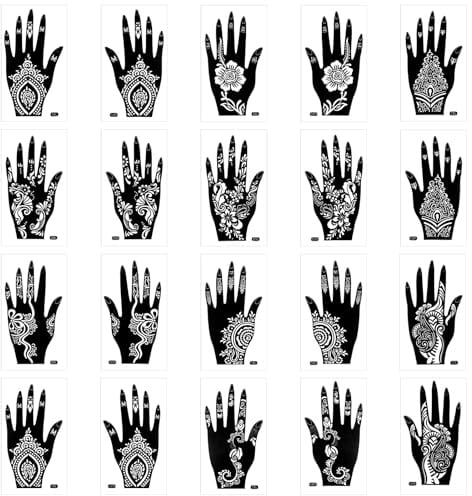 20 Blatt Schablonen Tattoos Hand Temporäre Tattoo Sticker Tattoo Hände Hand Tattoo Indische Arabische Tattoo Schablonen für Frauen Mädchen Teens Body Art Paint