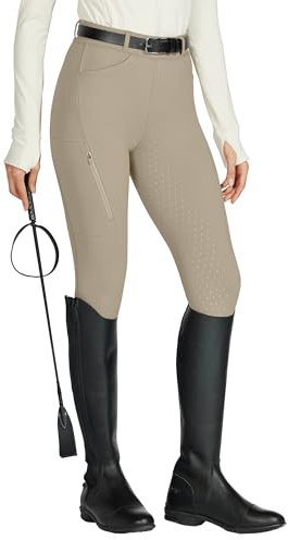 WILLIT Reitleggings Damen Reithose Silikon Vollbesatz High Waist Stretch Reithose mit Reißverschlusstasche Gürtelschlaufen