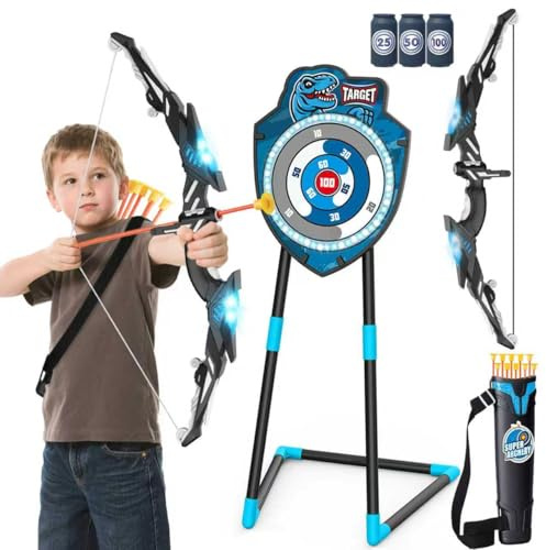 VROGTIK LED Stehendes Ziel Bogenschießen Set mit Bogen & Pfeilen für Kinder 4-12 Jahre alt, Outdoor-Sportspielzeug Jungen & Mädchen (Blau)