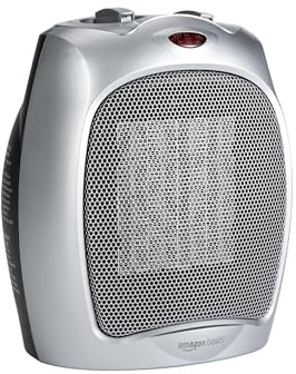 Amazon Basics Keramik-Standheizung, 1800 W, mit verstellbarem Thermostat - Silberfarben