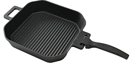SANTOS Grillpfanne Gusseisen 29x29cm - Eckige Gusseisen Pfanne mit abnehmbarem Griff - Für Gasgrill, Backofen & Induktion - Vielseitige Gusseisenpfanne zum Braten - Grill Pfanne groß - Cast Iron Pan