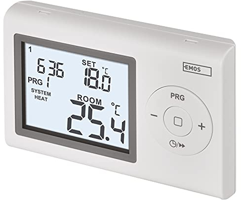 EMOS digitaler Raumthermostat, programmierbarer Wandthermostat für Heizung und Kühlungssysteme, Thermostat / Raumtemperaturregler mit Frostschutz, drahtverbunden zur Aufputzmontage 12 x 2,6 x 7,8 cm