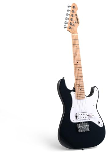 SONICAKE 30 E-Gitarre für Anfänger, Massivholz-Korpus mit Humbucker-Tonabnehmer, Einteiliger Holz-Hals und Griffbrett QGT-50 (Schwarz)